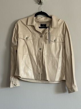 NWT Tagari Cream Faux-Leather Button Front Shacket